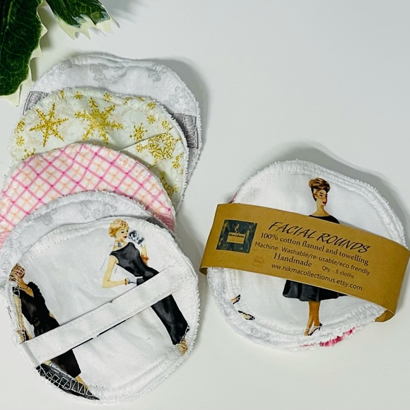 5 pc Cotton Reusable Makeup Remover Pads Wipes Washable Facial Rounds Handmade4” - Picture 3 of 11